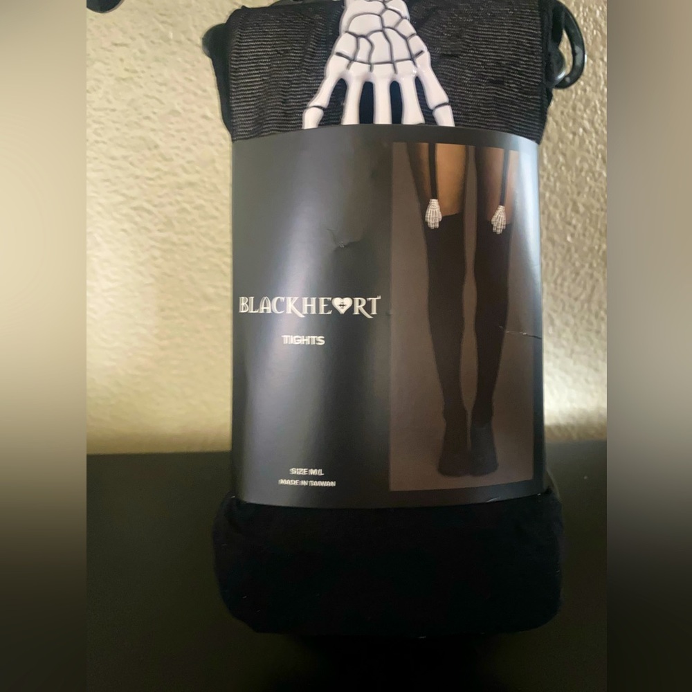 NWT Blackheart skeleton hand faux thigh high tights